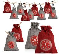 Fiqops Calendrier de l'Avent à remplir Sacs de Noël Décor 24 sacs en tissu(2 couleurs)