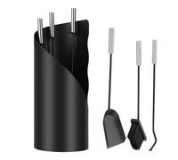 Fiqops Couvert de cheminée Couvert de poêle Set de cheminée Noir 4 pièces