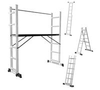 Fiqops Échafaudage 4 en 1 en aluminium - Charge maximale : 276 cm - Charge maximale : 150 kg - Échafaudage polyvalent - Plateforme de travail mobile et 2 roulettes - Échelle à roulettes - 2 x 6