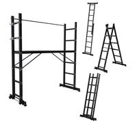 Fiqops Échafaudage 4 en 1 en aluminium max 276 cm, charge maximale : 150 kg, échafaudage polyvalent, plate-forme de travail mobile et 2 roulettes, échafaudage, échafaudage à roulettes, 2 x 6 échelons,