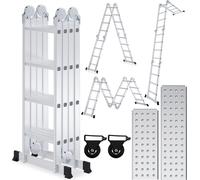 Fiqops Echelle multifonctionnelle Echelle pliante Echelle télescopique Echelle à cadre A 4x4 470cm Echelle d'appui Escabeau Echelle de ménage en aluminium