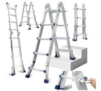 Fiqops Échelle télescopique - 4 m x 4 marches - Antidérapante - En aluminium - Charge maximale : 150 kg - Multifonction - Extensible