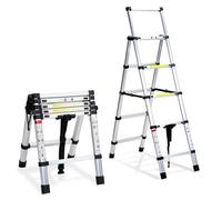 Fiqops Échelle télescopique en Aluminium de 1,4 m+1,7 m - Cadre A - 4+5 marches - Échelle Extensible pour réparations de Toit - Taille pliée : 62,7 cm - Capacité de Charge : 150 kg