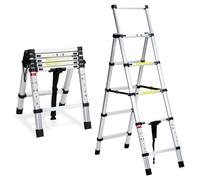 Fiqops Échelle télescopique Pliable 1,4 + 1,7 m - Cadre en A - 4 + 5 échelons - Échelle en Aluminium antidérapante - Échelle Extensible - Charge maximale : 150 kg