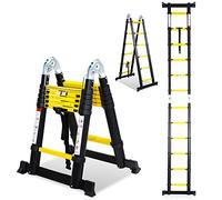 Fiqops Échelle télescopique Pliante en Aluminium - 3,8 m (1,9 m + 1,9 m) - Échelle Extensible - Antidérapante - Charge maximale : 150 kg - Noir et Jaune