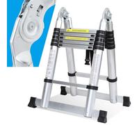 Fiqops Échelle télescopique Pliante en Aluminium - 3,8 m (1,9 m + 1,9 m) - Échelle Extensible avec poignée de Transport - Échelle Multifonction antidérapante - Charge maximale : 150 kg