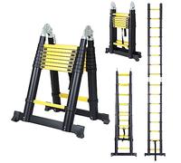 Fiqops Échelle télescopique Pliante en Aluminium - 5 m (2,5 m + 2,5 m) - Échelle Extensible - Antidérapante - Charge maximale : 150 kg - Noir et Jaune