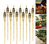 Fiqops Flambeaux de jardin Set 40x lampes flambeau mèche 90cm bambou flambeau d'huile pour l'extérieur huile de lampe pour flambeau flammes feu fête déco