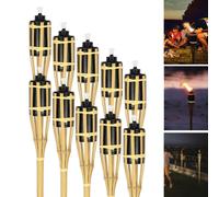 Fiqops Flambeaux de jardin Set 50x lampes flambeau mèche 90cm bambou flambeau d'huile pour l'extérieur huile de lampe pour flambeau flammes feu fête déco