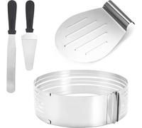 Fiqops Kit à tarte Pelle à tarte 4 pièces en acier inoxydable - 23-30cm de diamètre Anneau à tarte Coupe à tarte Aide à la coupe pour la cuisine Cuire et décorer