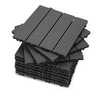 Fiqops Lot de 110 dalles de terrasse WPC 30 x 30 cm pour balcon, jardin, avec système à clic, dalles de terrasse, dalles de balcon, résistantes à l'eau, pour 10 m² anthracite