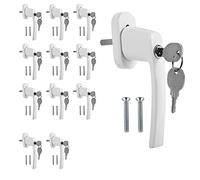 Fiqops Lot de 12 poignées de fenêtre en aluminium avec serrure, serrure de fenêtre verrouillable, longueur de tige 35 mm, serrure de fenêtre à fermeture identique avec clé, poignée de fenêtre blanche