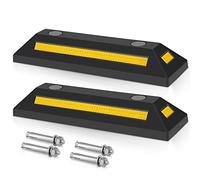 Fiqops Lot de 2 butoirs de roue en caoutchouc avec bandes réfléchissantes jaunes, 54 x 15 x 10 cm, pour délimitation de parking, parking, avec vis d'expansion, pour parkings, garages