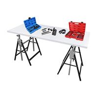 Fiqops Lot de 2 échafaudages de travail - Capacité de charge 200 kg - Pliables 7 fois - Hauteur réglable de 80 à 130 cm - Échafaudages en métal - Supports de travail - Échafaudages pliables