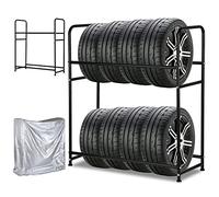 Fiqops Lot de 2 supports de pneus, 8 pneus 107 x 46 x 117 cm, arbre de jante pour pneus de voiture, capacité de charge 180 kg, étagère de jante avec housse de protection pour pneus, pour cave,