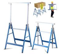Fiqops Lot de 2 tréteaux de travail réglables en hauteur - Charge maximale : 200 kg - 7 tréteaux réglables en hauteur de 80 à 130 cm - Tréteau pliable stable pour une utilisation polyvalente (bleu)