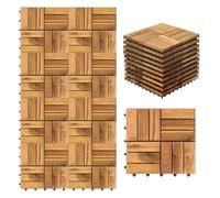 Fiqops Lot de 33 dalles de terrasse en bois d'acacia - 30 x 30 cm - 3 m² - Pour sol de terrasse extérieur - À clipser - Mosaïque pour jardin, patio, balcon (12 lattes)