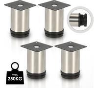 Fiqops Lot de 4 pieds de meuble Pieds de table Pied de socle Meubles Acier inoxydable，Hauteur : 100 mm ; Diamètre : 40 mm ; Réglage en hauteur : + 15 mm
