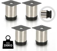 Fiqops Lot de 4 pieds de meuble Pieds de table Pied de socle Meubles Acier inoxydable，Hauteur : 120 mm ; Diamètre : 40 mm ; Réglage en hauteur : + 15 mm