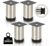 Fiqops Lot de 4 pieds de meuble Pieds de table Pied de socle Meubles Acier inoxydable，Hauteur : 80 mm ; Diamètre : 40 mm ; Réglage en hauteur : + 15 mm
