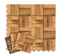 Fiqops Lot de 55 dalles de terrasse en bois d'acacia - 30 x 30 cm - 5 m² - Sol de terrasse extérieur - À clipser - Mosaïque pour jardin, patio, balcon (12 lattes)