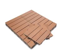 Fiqops Lot de 55 dalles de terrasse WPC - 30 x 30 cm - Dalles de sol avec système à clic - Carreaux de terrasse, de balcon, de terrasse - Imperméables - Pour terrasse - Pour 5 m² - Marron