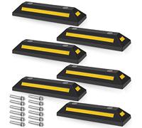 Fiqops Lot de 6 butoirs de roue en caoutchouc avec bandes réfléchissantes jaunes, 54 x 15 x 10 cm, pour délimitation de parking, parking, avec vis d'expansion, pour parkings, garages