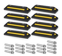 Fiqops Lot de 8 butoirs de roue en caoutchouc avec bandes réfléchissantes jaunes, 54 x 15 x 10 cm, pour délimitation de parking, parking, avec vis d'expansion, pour parkings, garages