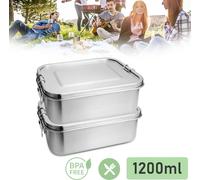 Fiqops Lunchbox Boîte à lunch en acier inoxydable anti-fuite, Séparateur amovible, Boîtes à lunch faciles à nettoyer,Boîte à bento robuste et sans plastique,2x 1200ml