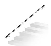 Fiqops Main courante en acier inoxydable - Rampe d'escalier - 200 cm - Rampe murale - Pour l'extérieur et l'intérieur - Main courante - Diamètre 42 mm - Avec support mural et chevilles métalliques