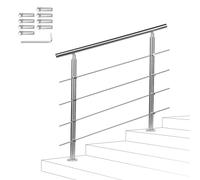 Fiqops Main courante en acier inoxydable - Rampe d'escalier extérieure et intérieure 120 cm Avec 4 traverses Ø 42 mm Avec accessoires - Angle réglable pour escaliers, jardin, entrée