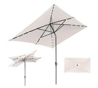Fiqops Parasol solaire à LED - 300 x 200 cm - Avec manivelle - Rectangulaire - Protection solaire UV50+ - Pliable - Imperméable - Pour jardin, sans support - Beige, Beige avec LED, 300 x 200cm