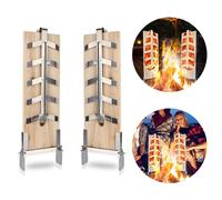 Fiqops Planche à fumer à la flamme Lot de 2 plaques en bois avec supports très stables