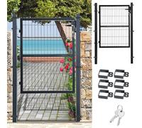 Fiqops Portail de jardin Anthracite, 120x100 cm Porte de jardin en acier galvanisé, Porte de clôture Porte de cour incl. serrure poignée de porte et 3 clés, Portail de clôture Clôture Robuste et