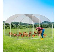 Fiqops Poulailler 3 x 4 x 2 m - En métal - Enclos d'extérieur - Cage à poules - Clapier pour petits animaux - Avec bâche de toit - Enclos pour animaux de compagnie - Pour poules, volailles, petits
