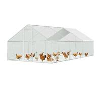 Fiqops Poulailler 3 x 8 x 2 m - En métal - Enclos pour poules, petits animaux - Avec bâche de toit - Enclos pour animaux de compagnie - Pour poules, volailles, petits animaux