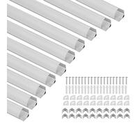 Fiqops Profilés LED en Aluminium en Forme de V - Lot de 40 x 1 m pour Bandes (jusqu'à 11 mm de Large) - Avec Embouts et Clips de Montage - Canal et Diffuseur pour Éclairage