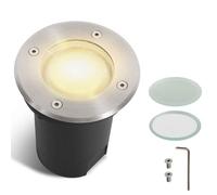 Fiqops Projecteur orientable encastré IP67 Argent ronde avec LED GU10 3W blanc chaud remplaçable,Spot de sol pivotant avec lentilles de rechange,Éclairage extérieur pour jardin/paysagisme 230V