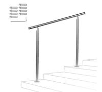 Fiqops Rampe d'escalier en acier inoxydable pour extérieur et intérieur 160 cm Ø 42 mm Sans traverses - Avec accessoires - Angle réglable pour escaliers, jardin, entrée de maison,