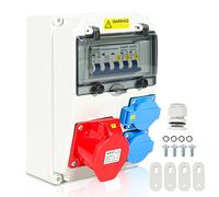 Fiqops Répartiteur d'alimentation 16 A, répartiteur mural avec interrupteur LS, interrupteur FI, 2 x 16 A 230 V + 1 x CEE 16 A 400 V 5 broches, répartiteur de courant de construction avec disjoncteur