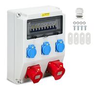 Fiqops Répartiteur d'alimentation 3 x 230 V + 1 x 16 A+1 x 32 A/400 V CEE 5 broches - Répartiteur de courant de construction 32 a avec disjoncteur de câble - Distributeur mural IP44 pour chantiers de