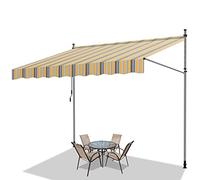 Fiqops Store de Balcon avec Manivelle, 400x120x200-300cm Rétractable Réglable en Hauteur et en Inclinaison pour Balcon Auvent Téléscopique Résistant UV et Imperméable, Jaune Bleu