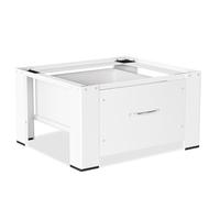 Fiqops Support de machine à laver avec tiroir jusqu'à 150 kg, rehausseur de machine à laver avec tiroir, socle max. en acier 62,5 x 54,5 x 32,5 cm, blanc