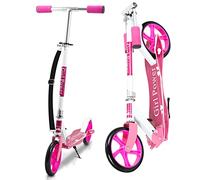 Fiqops Trottinette pour enfants à partir de 5 ans - 2 roues - 3 hauteurs réglables en hauteur - 205 mm - Big Wheel - Avec sangle de transport - Jusqu'à 100 kg - Pour garçons et filles - Rose