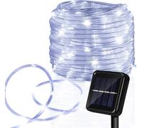 Fiqops Tube lumineux solaire Tube lumineux LED Chaîne lumineuse extérieure Filet lumineux blanc froid 20M