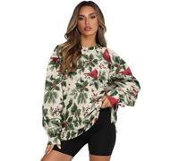 Fiqyvagox Sweat-shirt surdimensionné pour femme à manches longues et col rond, confortable, coupe ample, décontracté pour un usage quotidien, Imprimé Holly Cardinal Beige, XXL