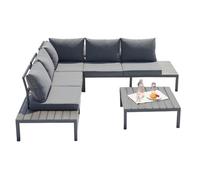 CONCEPT USINE | Salon de Jardin en Aluminium 5 Places | Design FIRA Gris Foncé | Ensemble d'Extérieur | Structure et Pieds Alu | Confortable et Robuste | Waterproof