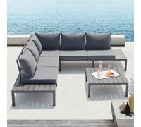 CONCEPT USINE | Salon de Jardin en Aluminium 5 Places | Design FIRA Gris Foncé | Ensemble d'Extérieur | Structure et Pieds Alu | Confortable et Robuste | Waterproof