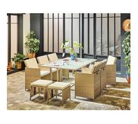 Fira - salon de jardin encastrable en résine tressée beige - 10 places - coussins beige + housse de protection - Beige