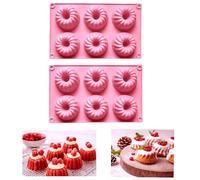 Firavggu 2 Pièce Mini Moule à Kougelhopf Silicone Moule Gâteau Gugelhupf 6 Capacité Antiadhésive Kouglof Moule Moule à Gâteau en Silicone pour Muffins Gélatine Gâteau(Rose)